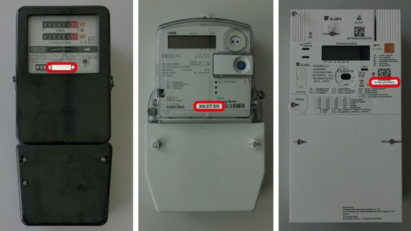 Position der Zählernummer auf dem Zähler